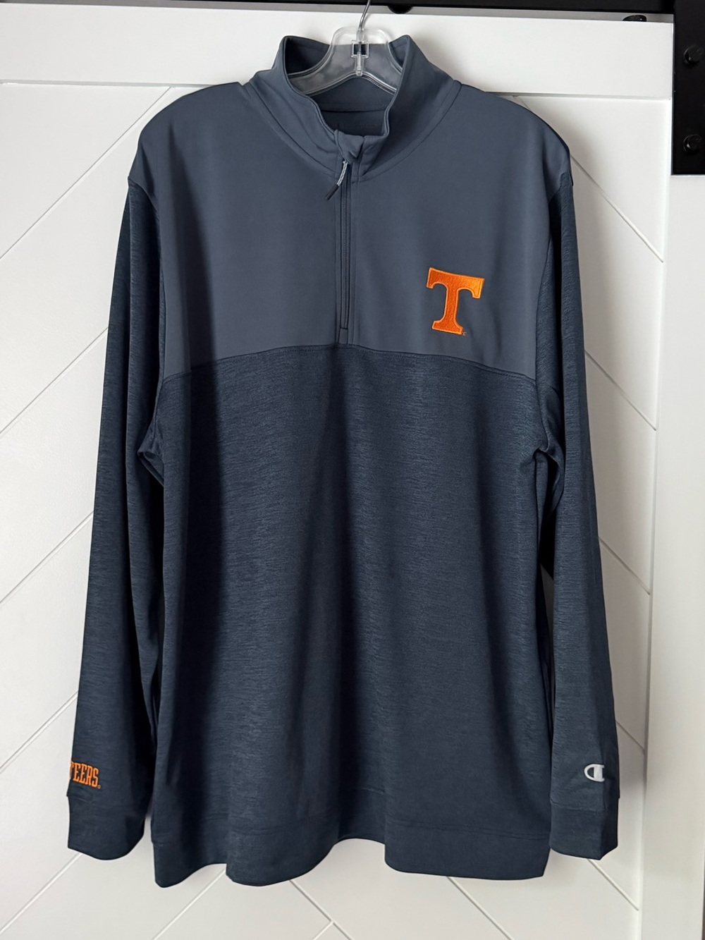 Champion Navy and Orange Tennessee Long-Sleeve Quarter-Zip Pullover
